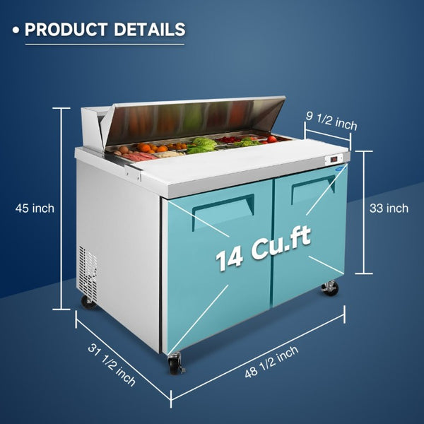 English Elm Orikool 48 Inch Stainless Steel Sandwich Prep Table with Butcher Block and ETL Cert W2095126122