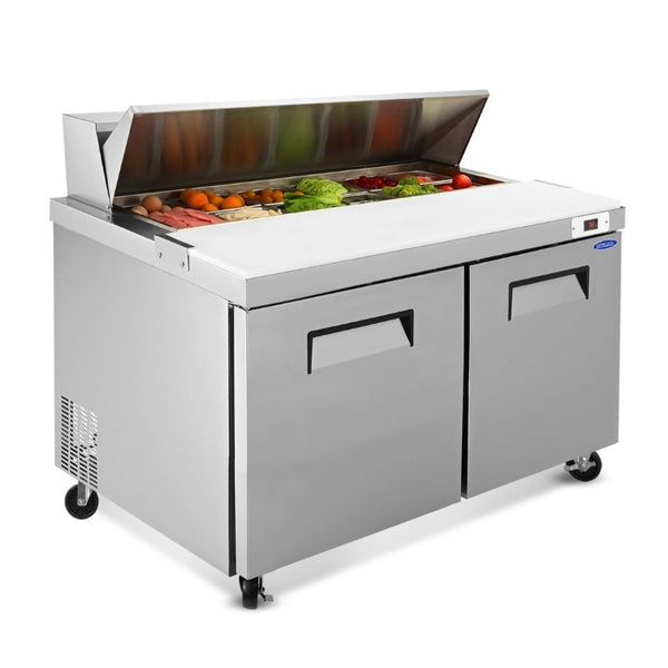 English Elm Orikool 60 Inch Stainless Steel Sandwich Prep Table with Butcher Block and Cold Storage W2095126123