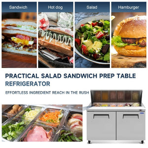 English Elm Orikool 60 Inch Stainless Steel Sandwich Prep Table with Butcher Block and Cold Storage W2095126123