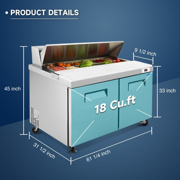 English Elm Orikool 60 Inch Stainless Steel Sandwich Prep Table with Butcher Block and Cold Storage W2095126123