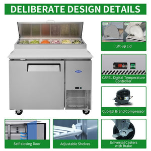 English Elm Orikool 44 Inch Refrigerated Pizza Prep Station with Stainless Steel and Butcher Block Top W2095126125