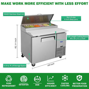 English Elm Orikool 44 Inch Refrigerated Pizza Prep Station with Stainless Steel and Butcher Block Top W2095126125