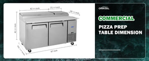 English Elm Orikool 67 Inch Refrigerated Pizza Prep Table with Butcher Block Top and Cold Rail W2095126126