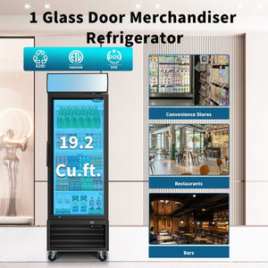 English Elm Orikool 19.3 Cu Ft Commercial Glass Door Refrigerator with LED Branding Panel W2095126136