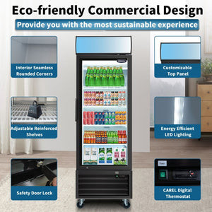 English Elm Orikool 19.3 Cu Ft Commercial Glass Door Refrigerator with LED Branding Panel W2095126136