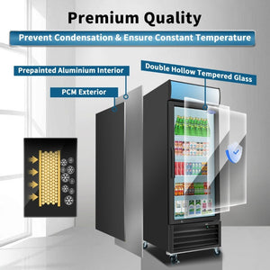 English Elm Orikool 19.3 Cu Ft Commercial Glass Door Refrigerator with LED Branding Panel W2095126136