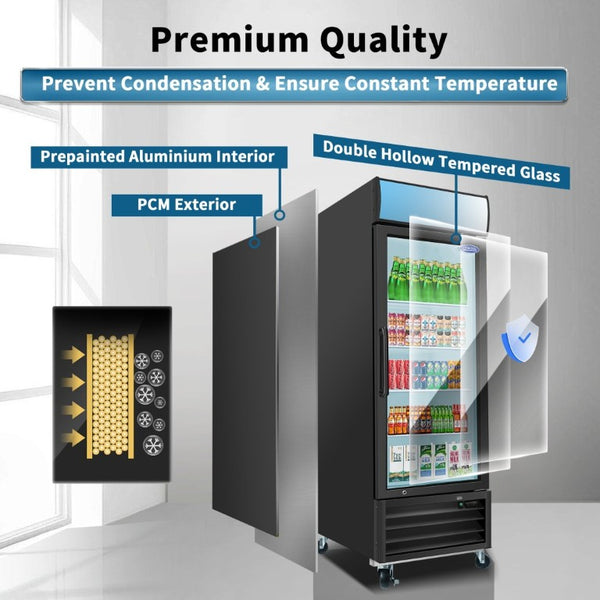 English Elm Orikool 19.3 Cu Ft Commercial Glass Door Refrigerator with LED Branding Panel W2095126136