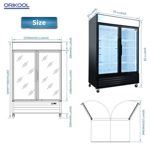 English Elm Orikool Commercial Glass Door Merchandiser 44 Cu Ft with LED Panel and Swing Access W2095126137