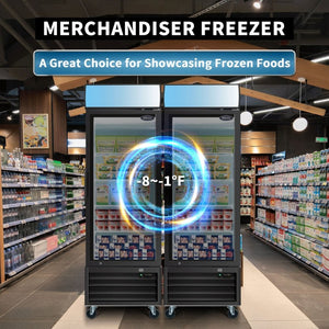 English Elm Orikool Commercial Reach in Display Freezer with Triple Glass Door and LED Branding Panel W2095126138