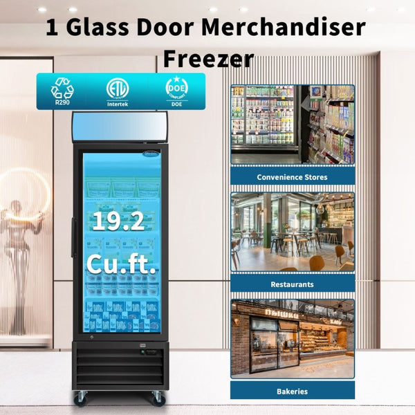 English Elm Orikool Commercial Reach in Display Freezer with Triple Glass Door and LED Branding Panel W2095126138