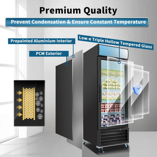 English Elm Orikool Commercial Reach in Display Freezer with Triple Glass Door and LED Branding Panel W2095126138