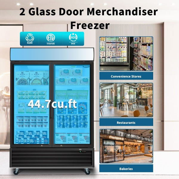 English Elm Orikool 44.7 Cu Ft Commercial Reach in Display Freezer with Tempered Glass Doors W2095126139