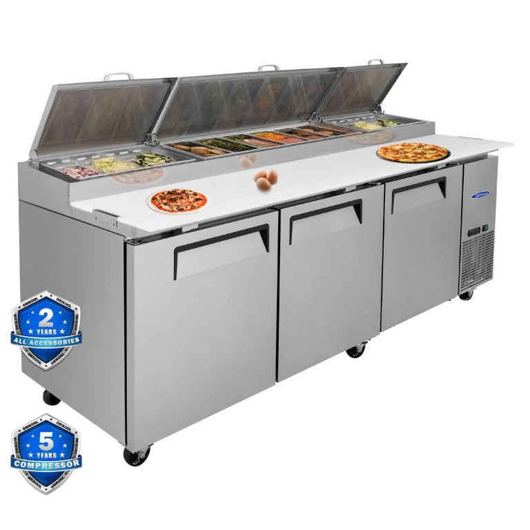 English Elm Orikool 93 Inch Refrigerated Pizza Prep Table Stainless Steel Commercial Kitchen Unit W2095126428