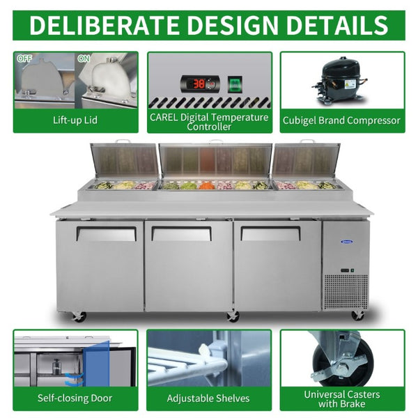 English Elm Orikool 93 Inch Refrigerated Pizza Prep Table Stainless Steel Commercial Kitchen Unit W2095126428