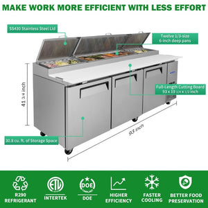 English Elm Orikool 93 Inch Refrigerated Pizza Prep Table Stainless Steel Commercial Kitchen Unit W2095126428