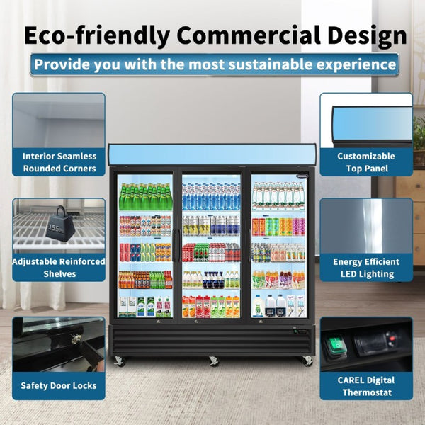 English Elm Orikool 70 Cu Ft Commercial Glass Door Merchandiser with LED Branding Panel W2095126614