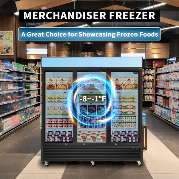 English Elm Orikool 70 Cu Ft Commercial Glass Door Reach in Freezer with LED Interior Lighting W2095126615