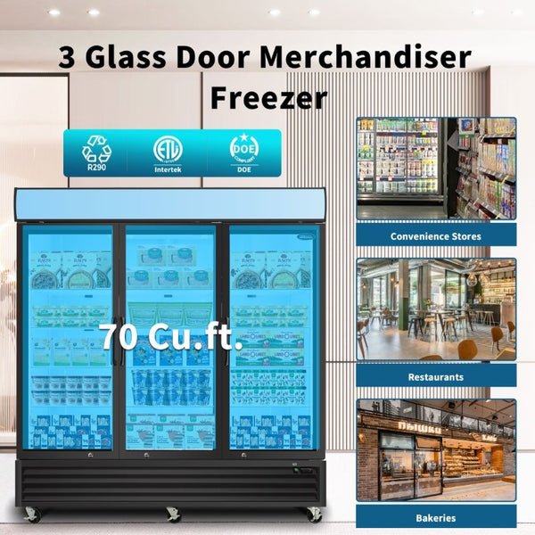 English Elm Orikool 70 Cu Ft Commercial Glass Door Reach in Freezer with LED Interior Lighting W2095126615