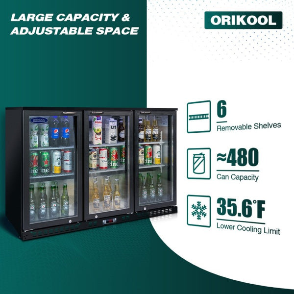 English Elm Orikool Commercial Back Bar Fridge Triple Glass Door 480 Can Beverage Cooler W2095P162741