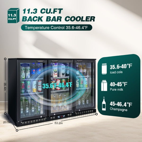 English Elm Orikool Commercial Back Bar Fridge Triple Glass Door 480 Can Beverage Cooler W2095P162741