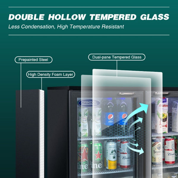 English Elm Orikool Commercial Back Bar Fridge Triple Glass Door 480 Can Beverage Cooler W2095P162741