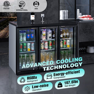 English Elm Orikool Commercial Back Bar Fridge Triple Glass Door 480 Can Beverage Cooler W2095P162741