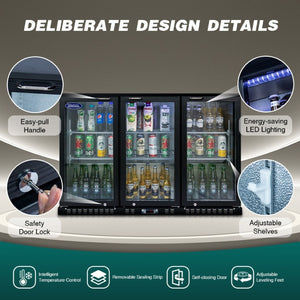 English Elm Orikool Commercial Back Bar Fridge Triple Glass Door 480 Can Beverage Cooler W2095P162741