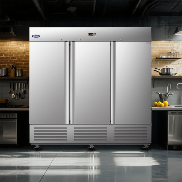 English Elm Orikool Three Door Stainless Reach in Commercial Refrigerator 72 Cu Ft ETL Rated W2095P368663