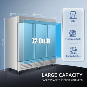 English Elm Orikool Three Door Stainless Reach in Commercial Refrigerator 72 Cu Ft ETL Rated W2095P368663