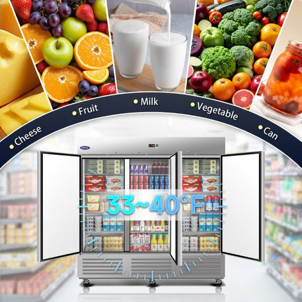 English Elm Orikool Three Door Stainless Reach in Commercial Refrigerator 72 Cu Ft ETL Rated W2095P368663