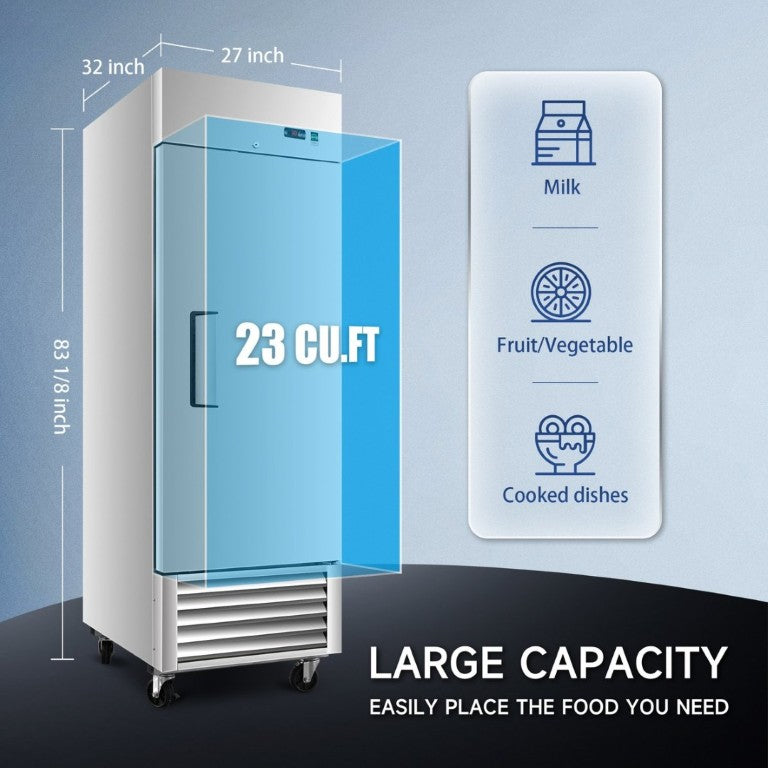 English Elm 27 Inch Commercial Reach in Refrigerator 23 Cu Ft Stainless Steel ETL Certified Upright W2095P387446