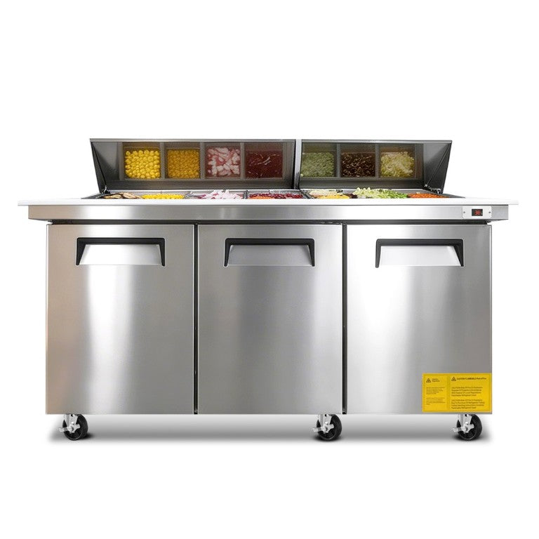 English Elm Orikool Commercial Sandwich Prep Table with Butcher Block Board and ETL Certified Cooling W2095P410619