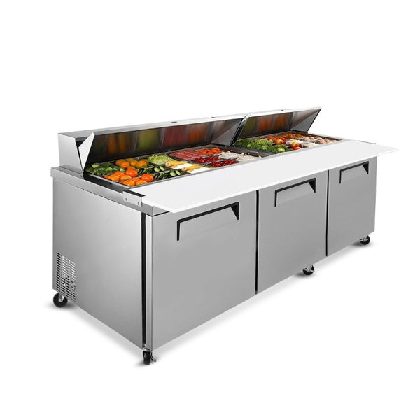 English Elm Orikool Commercial Sandwich Prep Table with Butcher Block Board and ETL Certified Cooling W2095P410619