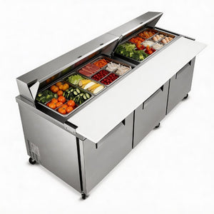 English Elm Orikool Commercial Sandwich Prep Table with Butcher Block Board and ETL Certified Cooling W2095P410619