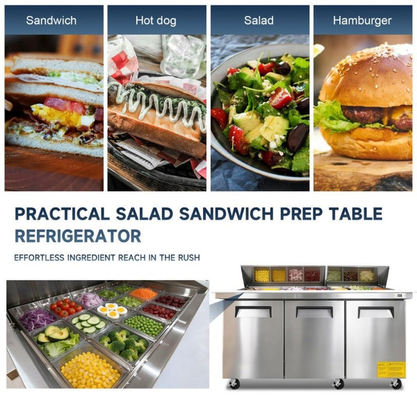 English Elm Orikool Commercial Sandwich Prep Table with Butcher Block Board and ETL Certified Cooling W2095P410619
