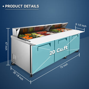 English Elm Orikool Commercial Sandwich Prep Table with Butcher Block Board and ETL Certified Cooling W2095P410619