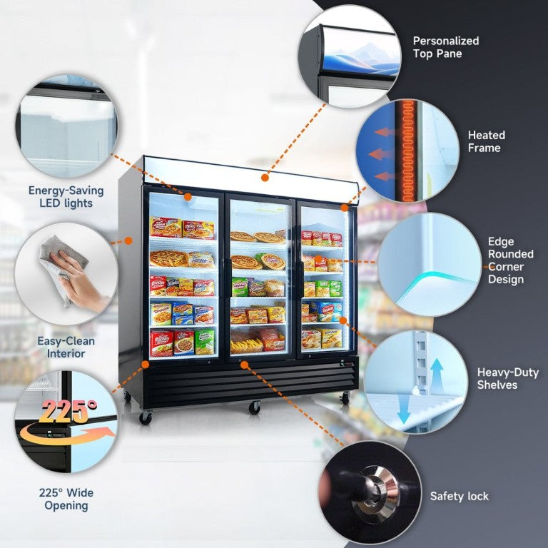 English Elm Glass Door Commercial Upright Freezer 70 Cu Ft Triple Pane LED Retail Display W2095P435832