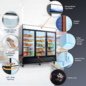 English Elm Glass Door Commercial Upright Freezer 70 Cu Ft Triple Pane LED Retail Display W2095P435832