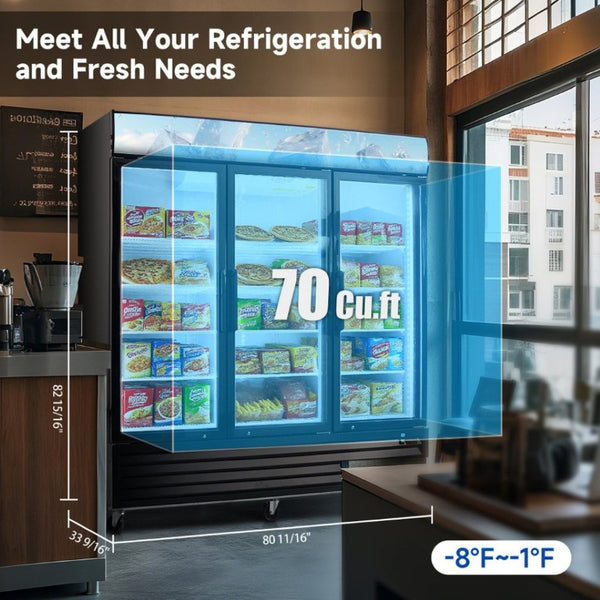 English Elm Glass Door Commercial Upright Freezer 70 Cu Ft Triple Pane LED Retail Display W2095P435832