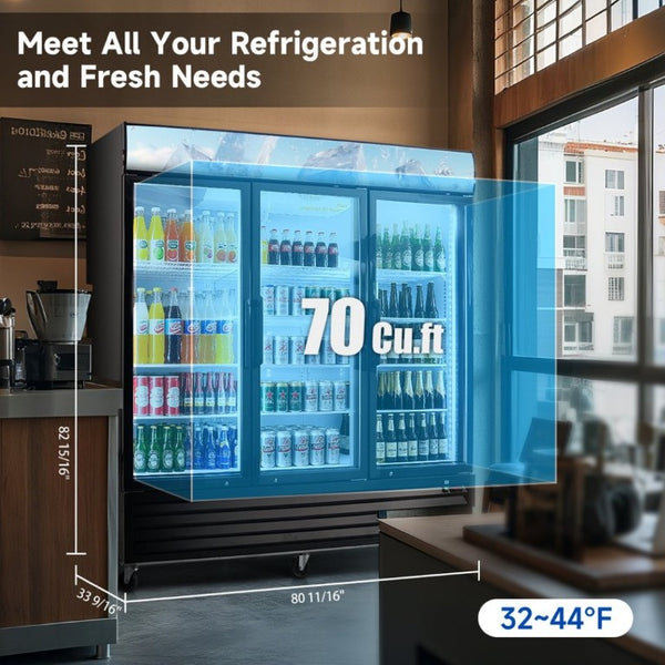 English Elm Glass Door Commercial Merchandiser Refrigerator 70 Cu Ft LED Branding Panel 12 Shelves W2095P435845