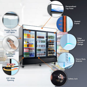 English Elm Glass Door Commercial Merchandiser Refrigerator 70 Cu Ft LED Branding Panel 12 Shelves W2095P435845