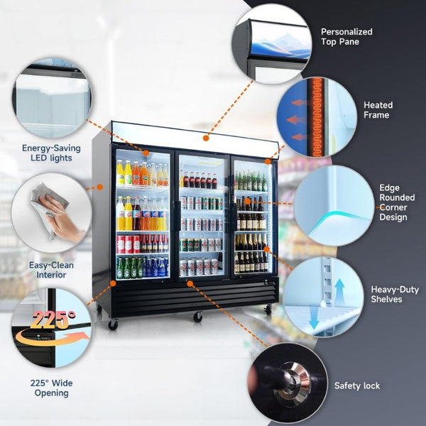English Elm Glass Door Commercial Merchandiser Refrigerator 70 Cu Ft LED Branding Panel 12 Shelves W2095P435845