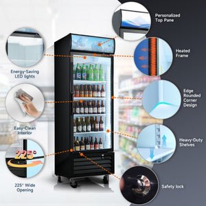 English Elm Glass Door Commercial Merchandiser Refrigerator 19.3 Cu Ft with LED Signage Panel W2095P435847