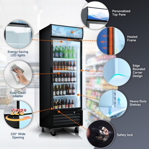 English Elm Glass Door Commercial Merchandiser Refrigerator 19.3 Cu Ft with LED Signage Panel W2095P435847