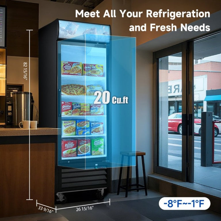 English Elm Glass Door Upright Commercial Freezer 19.3 Cu Ft LED Display Merchandiser Reach In W2095P435851