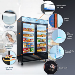 English Elm Glass Door Commercial Reach in Freezer 44.7 Cu Ft with LED Panel and Triple Tempered Doors W2095P435852