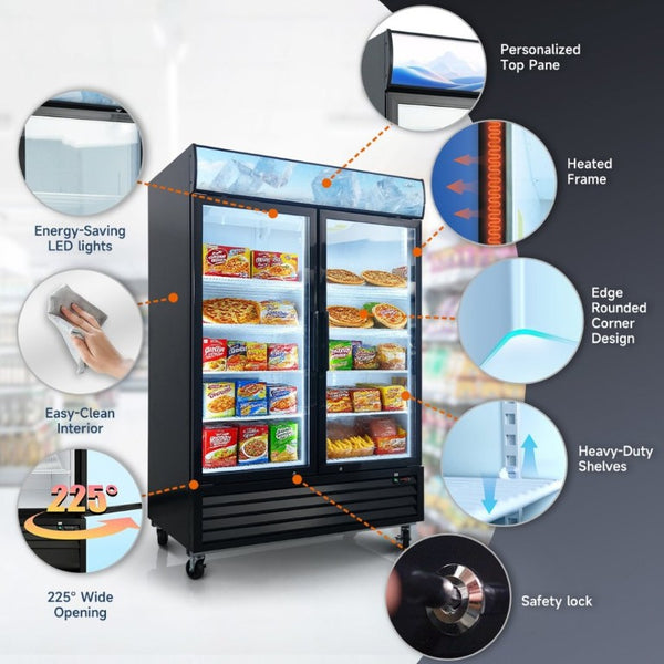 English Elm Glass Door Commercial Reach in Freezer 44.7 Cu Ft with LED Panel and Triple Tempered Doors W2095P435852
