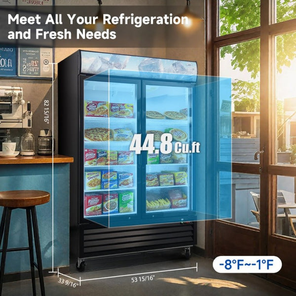 English Elm Glass Door Commercial Reach in Freezer 44.7 Cu Ft with LED Panel and Triple Tempered Doors W2095P435852
