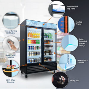English Elm Glass Door Commercial Merchandiser Refrigerator 44.7 Cu Ft with LED Branding Panel W2095P435854
