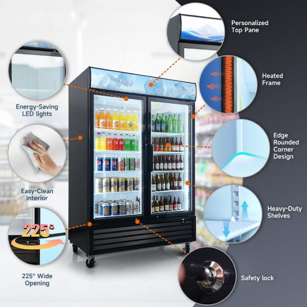 English Elm Glass Door Commercial Merchandiser Refrigerator 44.7 Cu Ft with LED Branding Panel W2095P435854